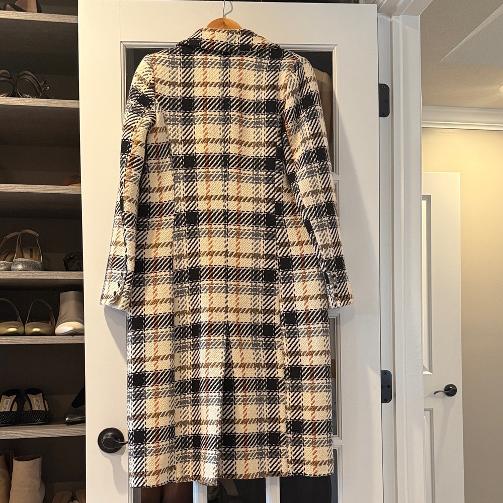 River Island Black and Cream Plaid Fall Trench Coat - Picture 6 of 6